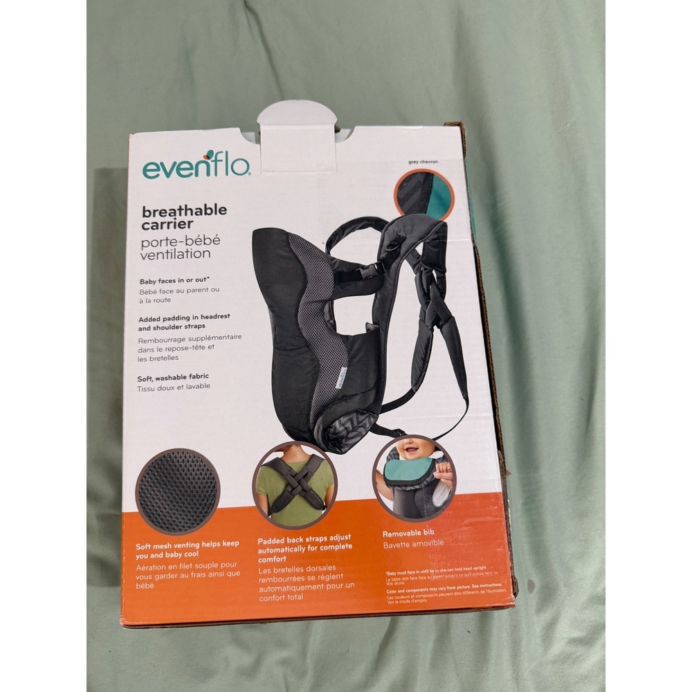 Evenflo Breathable Ba-by Carrier Grey Chevron 7-26lbs 2-Position Mesh 08911254